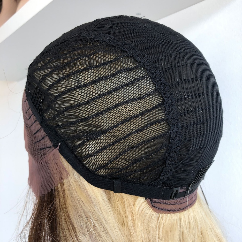 100% Human Hair Blonde Brown Ombre Lace Front Wig - Picture 7 of 7